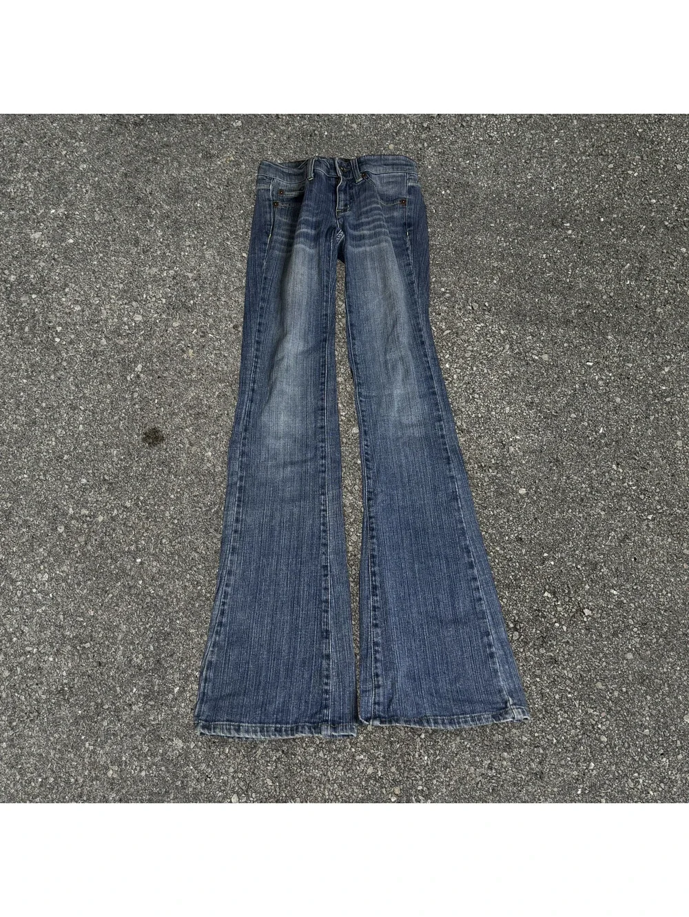 Vintage DKNY Flared Leg Denim Jeans Embroidered Pockets Size 0